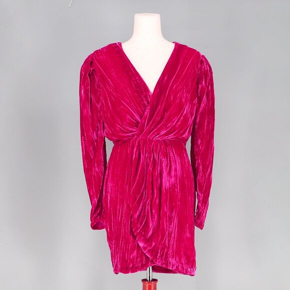 NWT LOVERS & FRIENDS Kimora Crushed Velvet Mini Dress Magenta Pink Size M - Picture 3 of 10